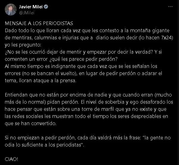 milei insulta periodistas